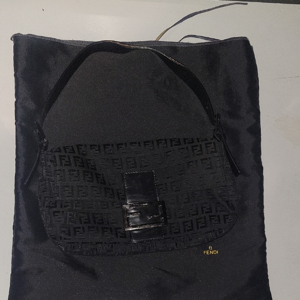 Fendi Black FF Monogram Shoulder Bag with Buckle